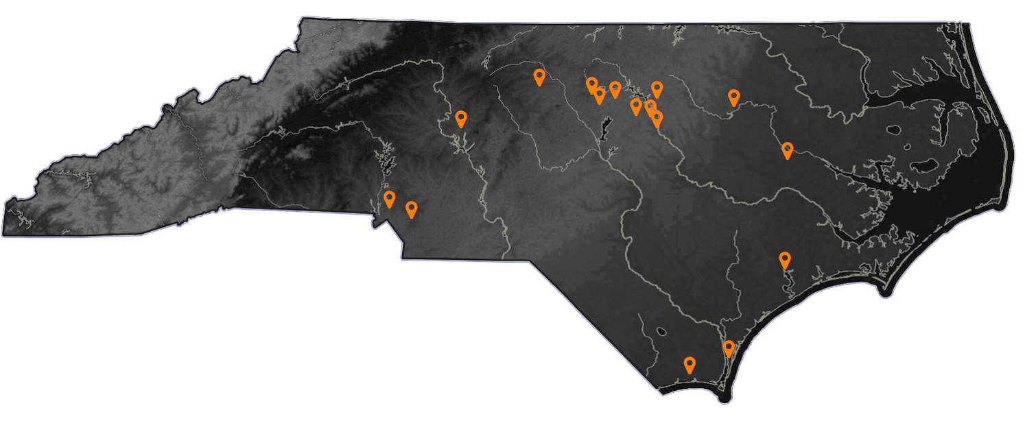 Map of Capital Auto Group commercial dealership locations throughout North Carolina