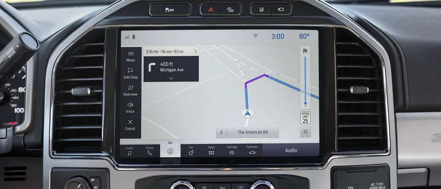 Ford Super Duty SYNC 4 cloud-based connectivity GPS on touchscreen