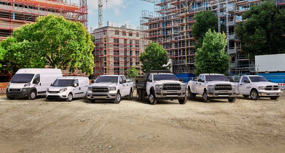 Ram commercial vehicle lineup at construction site